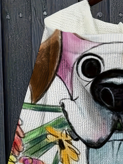 Plus Size Women'S Oversized Loose-Fit Hooded Sweater Jacket with Dalmatian Print & V-Neck - Cozy Winter Warm Coat, Machine Washable Casual Outerwear for Curvy Women, Plus Size Sweater Coat for Fall and Winter, Stylish Plus Si