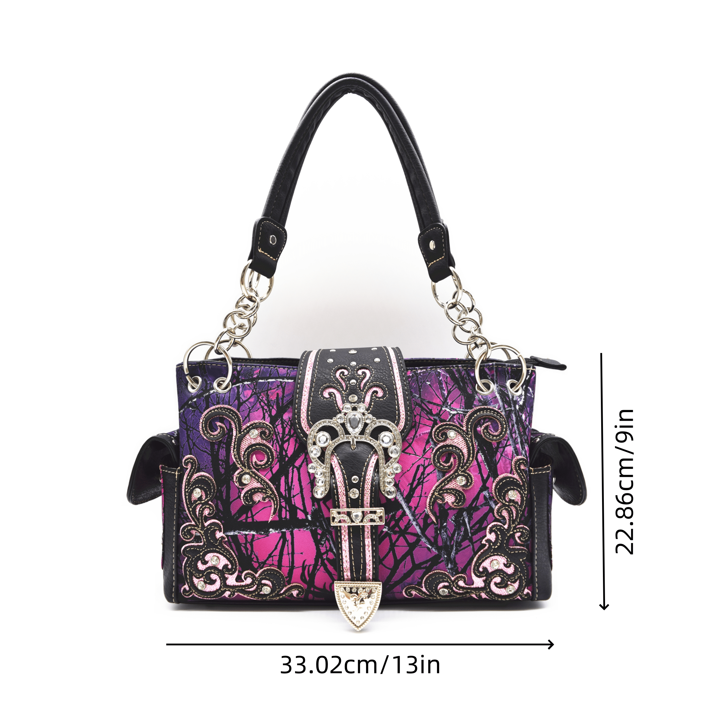 Camouflage Crown Buckle Western Style Purse Floral Shine Glow Country Handbag Women Shoulder Bag Crossbody Wallet Set SS69