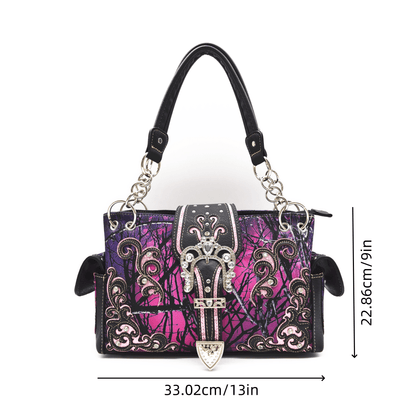 Camouflage Crown Buckle Western Style Purse Floral Shine Glow Country Handbag Women Shoulder Bag Crossbody Wallet Set SS69