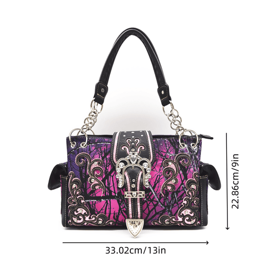 Camouflage Crown Buckle Western Style Purse Floral Shine Glow Country Handbag Women Shoulder Bag Crossbody Wallet Set SS69