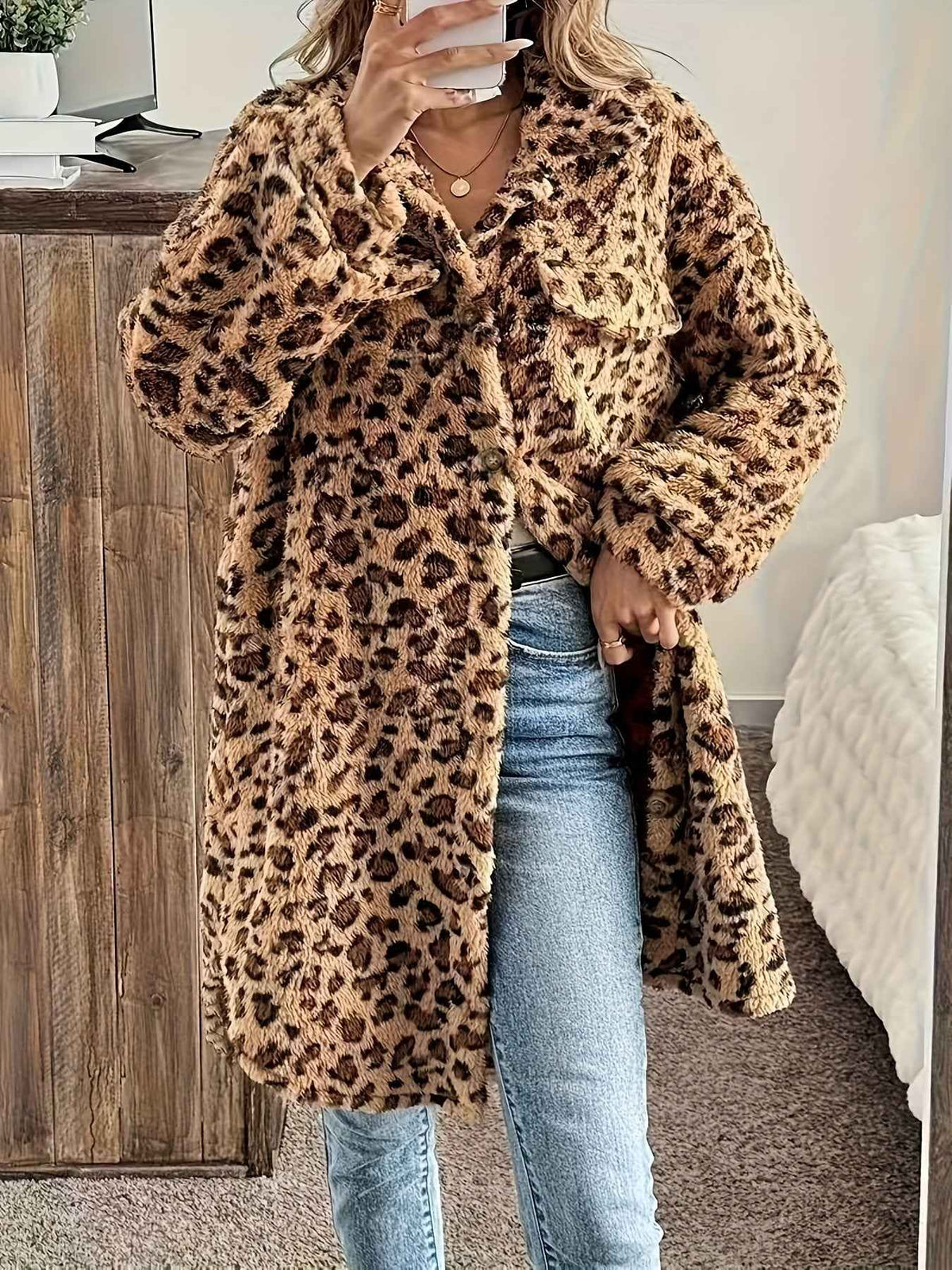 Plus Size - Plus Size - Plus Size - Plus Size - Plus Size - Women'S Plus Size Leopard Print Coat - Casual Long Sleeve Button-Up Jacket with Lapel Collar, Medium Stretch Fabric, Perfect For Fall/winter, Leopard Print Jacket, W