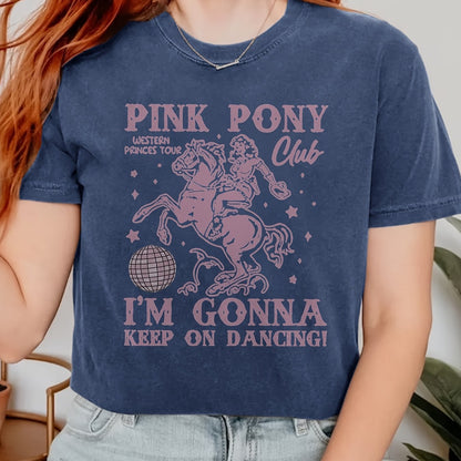 Women's Retro Western Cowgirl Graphic T-Shirt - "Pink Pony Club" Design, Short Sleeve Crew Neck, Casual & Comfortable, Perfect Gift for Friends and Family, Allseasons Top | Playful Graphic Tee | Durable Print Top, Ladies T Sh SS69 13.69 Navy Blue / XXL