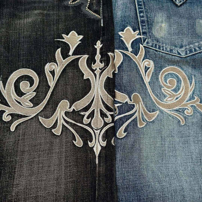 Women's Vintage Y2K Jeans - Mid-Rise Flared Pants, Washed Black Retro Leggings for 2000s Fashion Outfits, Casual & Formal Events - All-Season Jeans, Embroidered Details, Durable Fabric, Stylish Bottoms, Women, Trendy Outfit,