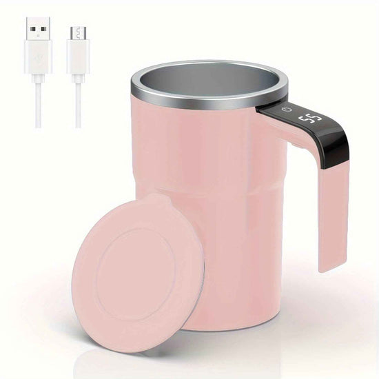 PANCERKA Self Stirring Mug, Auto Magnetic Coffee Mug with LED Display Temperature, Rechargeable Automatic Stirring Mug, 12oz Self Mixing Cup with Lid to Stir Coffee Mixed Milk at Desk Use