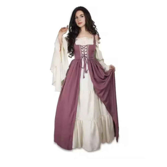 [Elegant Medieval Costume] Elegant Women's Medieval Two-Piece Costume - Renaissance Drama Outfit with Corset-like Bodice & Long Flowing Skirt | Halloween, Renaissance Faire, Themed Parties | Burgundy/White, Black/White, Green