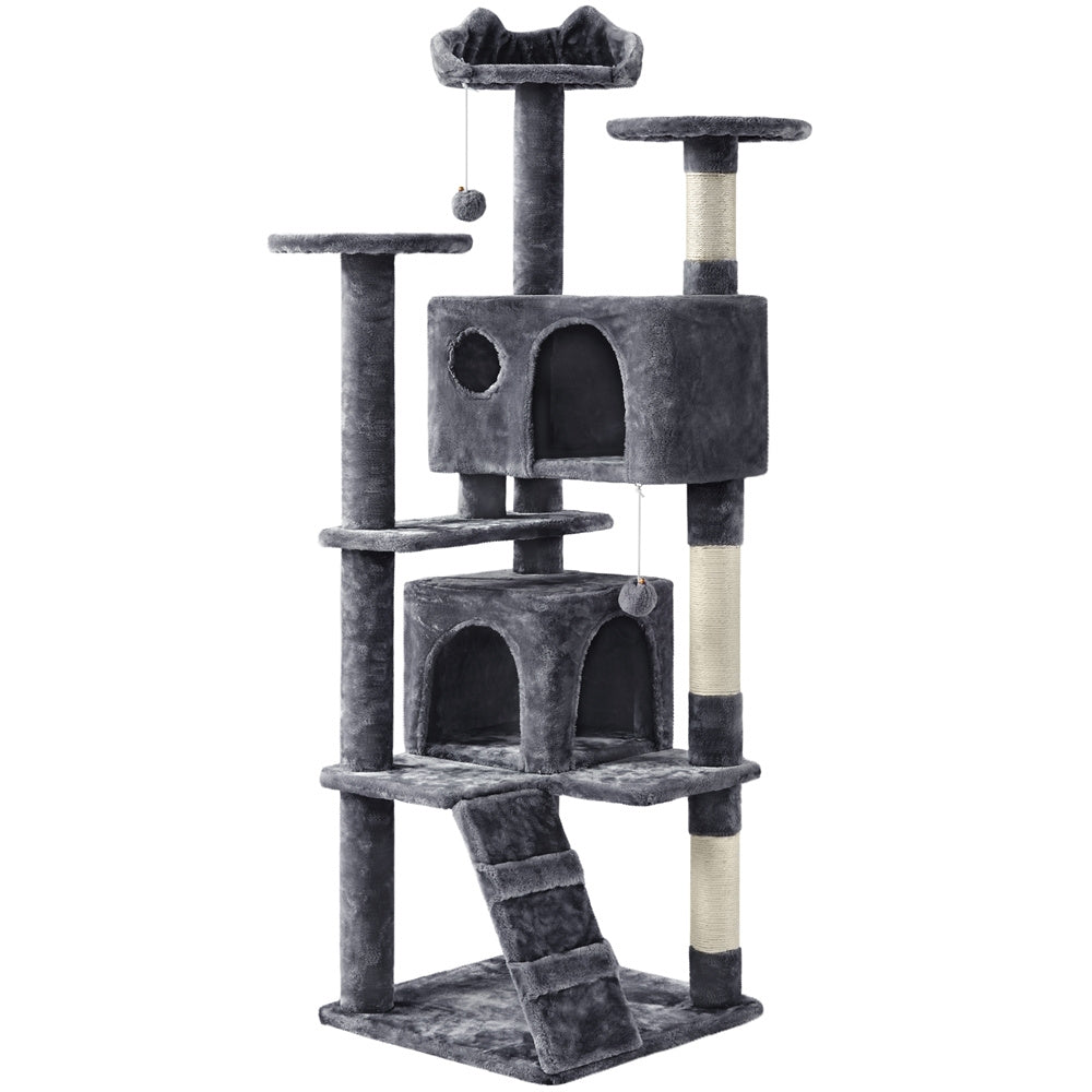 Costoffs Cat Tree 54in/70in/62in/80in/23.5in Cat Tower Condo with 2 Condos & 2 Dangling Balls & 3 Scratching Posts Large Cat House for for Kittens & Cats, Dark Gray/Light Gray/Beige/Black/Pink/Brown/Navy Blue/Green, Brown/W SS69 67.69 Dark Gray / 62in