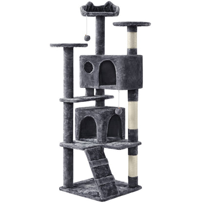 Costoffs Cat Tree 54in/70in/62in/80in/23.5in Cat Tower Condo with 2 Condos & 2 Dangling Balls & 3 Scratching Posts Large Cat House for for Kittens & Cats, Dark Gray/Light Gray/Beige/Black/Pink/Brown/Navy Blue/Green, Brown/W SS69 67.69 Dark Gray / 62in