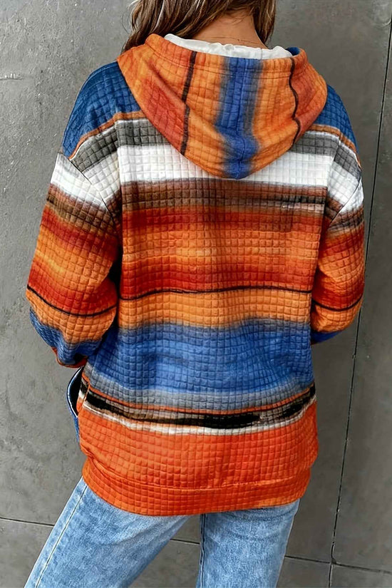 Plus Size - Women'S Plus Size Oversized Hoodie - Cozy Fall/Winter Sweatshirt with Drawstring Hood & Side Pockets, Blue/Orange/Red/Black/Gray Striped Pullover for Everyday & Formal Outfits - Casual Loose Fit Sweater, Sweater H
