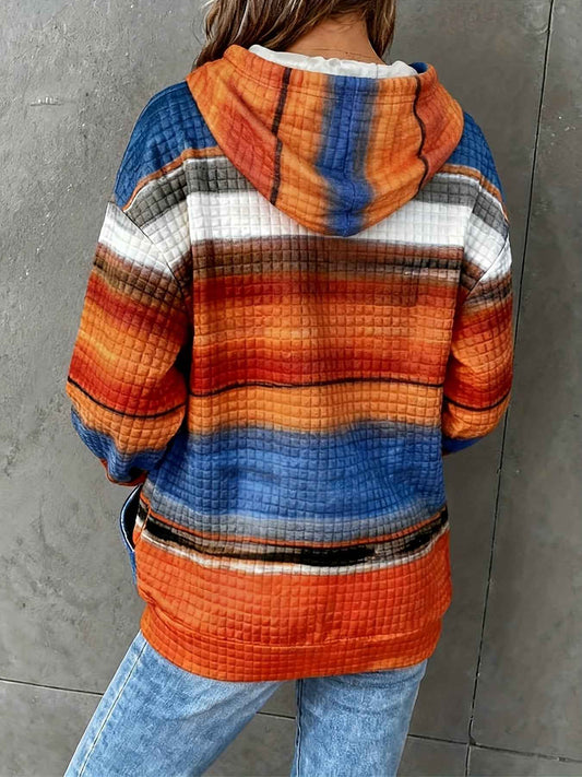 Plus Size - Women'S Plus Size Oversized Hoodie - Cozy Fall/Winter Sweatshirt with Drawstring Hood & Side Pockets, Blue/Orange/Red/Black/Gray Striped Pullover for Everyday & Formal Outfits - Casual Loose Fit Sweater, Sweater H