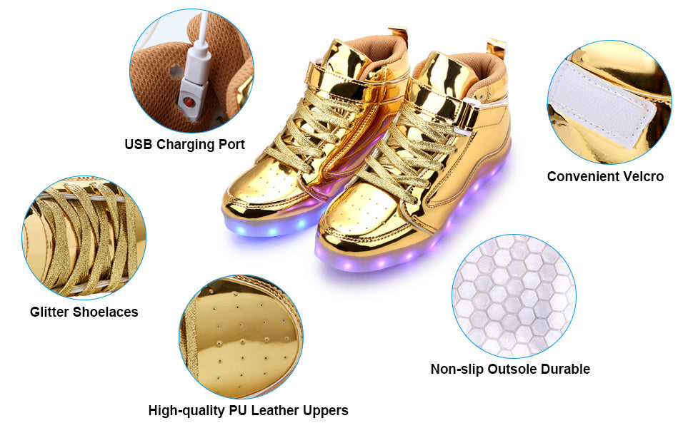 LED High Top Dance Sneakers with Hook-and-Loop Closure