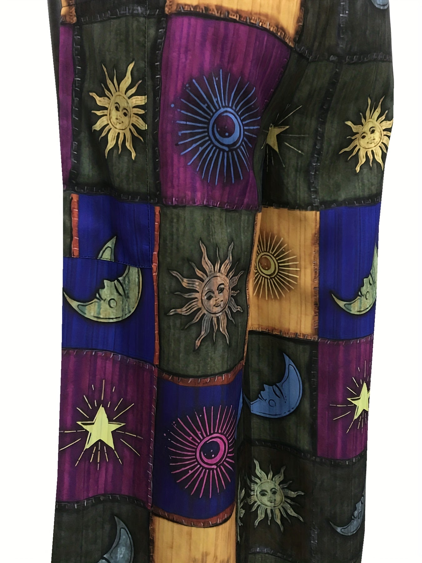 Sun & Moon Print Wide Leg Pants, Casual Elastic Waist Pants With Pocket, Women's Clothing SS69