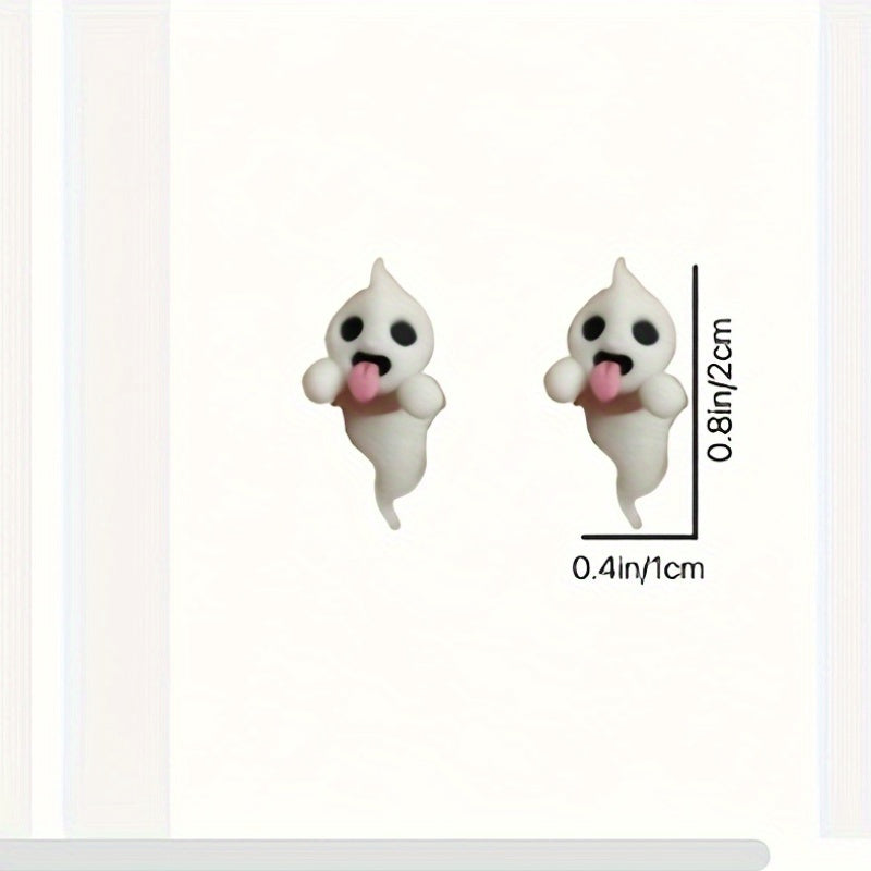 1 Pair Glow-in-the-Dark Halloween Little Ghost Earrings - Cute & Quirky Teenager'S Accessories with Playful Designs, White Alloy, Perfect for Parties & Halloween Celebrations, Halloween Accessories, For Teenager SS69