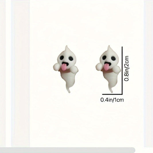 1 Pair Glow-in-the-Dark Halloween Little Ghost Earrings - Cute & Quirky Teenager'S Accessories with Playful Designs, White Alloy, Perfect for Parties & Halloween Celebrations, Halloween Accessories, For Teenager SS69