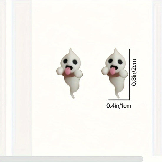 1 Pair Glow-in-the-Dark Halloween Little Ghost Earrings - Cute & Quirky Teenager'S Accessories with Playful Designs, White Alloy, Perfect for Parties & Halloween Celebrations, Halloween Accessories, For Teenager SS69