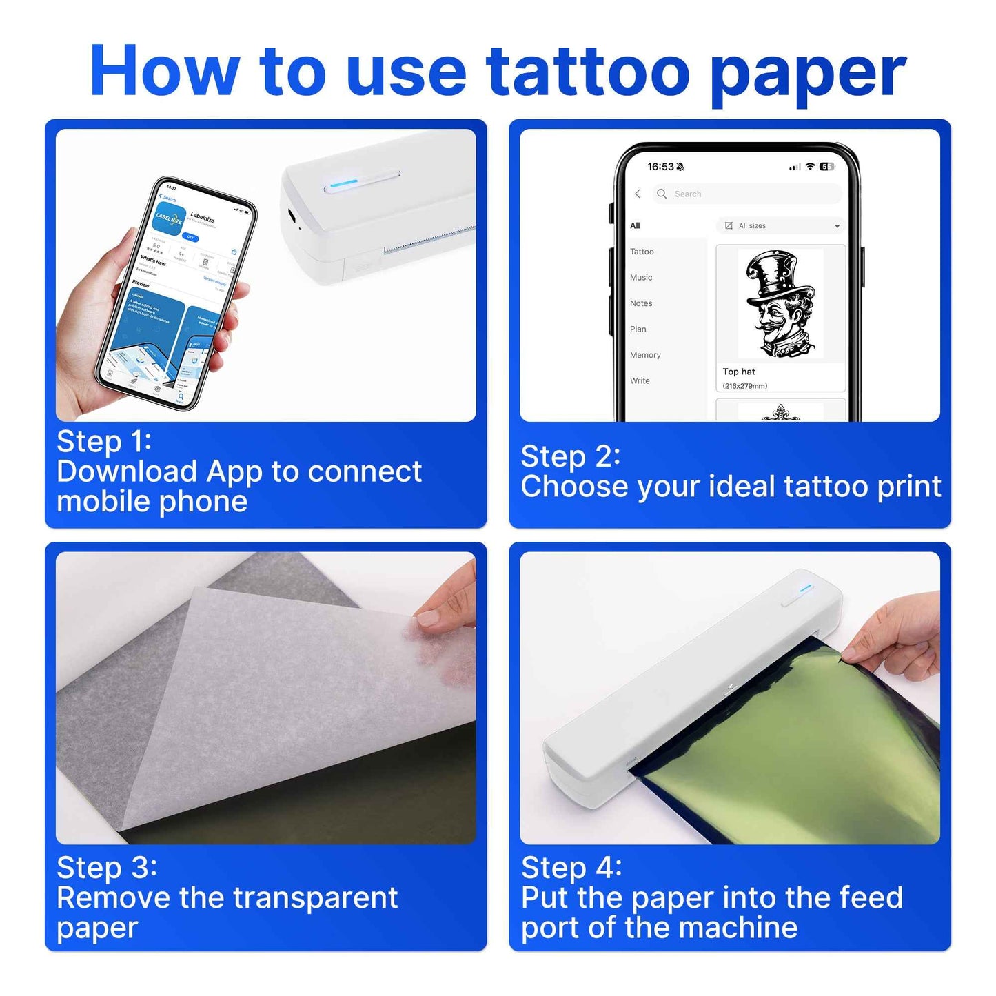 Portable Printer Wireless For Travel, Thermal Printer Inkless, Small Compact Printer Support Folding Paper/rolling/tattoo paper, Work With Laptop Phone And Pad