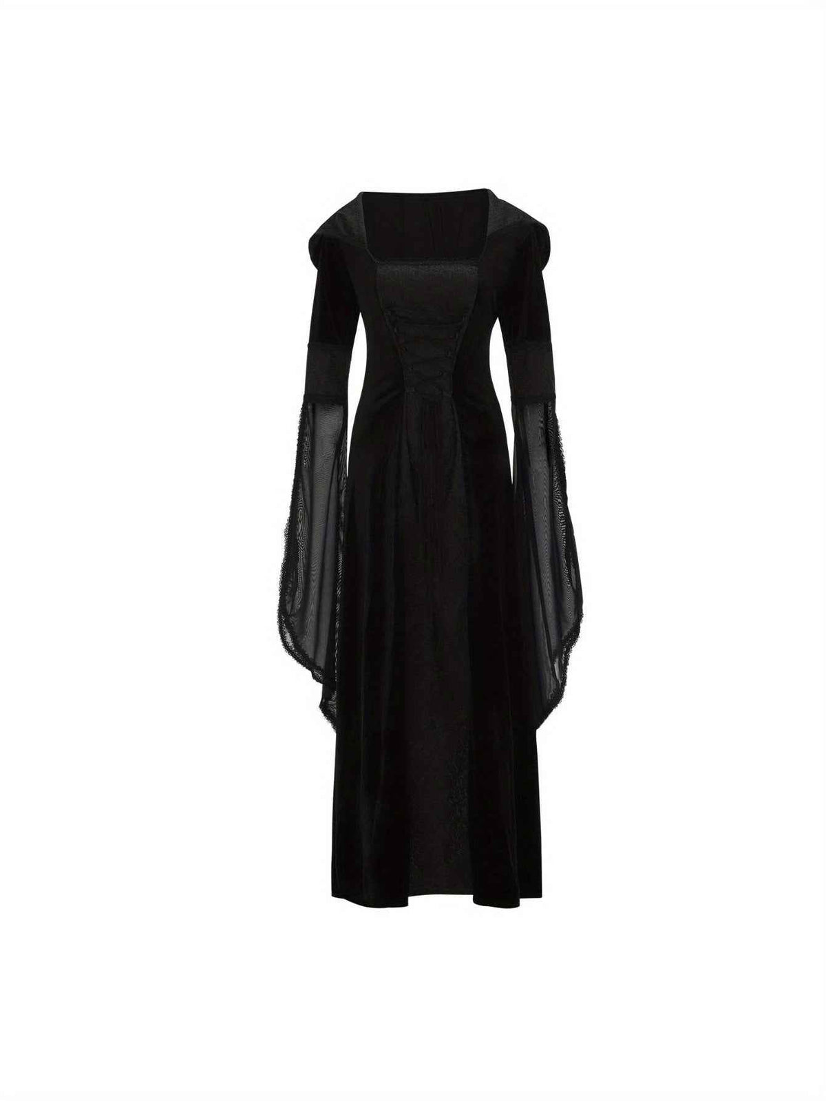 Women's Medieval Renaissance Wedding Dress & Costume - Off-Shoulder/Boat Neck Hooded Waist A-Line Dress with Slim-Fit Bodice & Flowing Train, Machine Washable Renaissance Faire Outfit for Renaissance-Themed Events, Weddings,