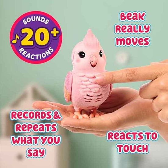 USONE Little Live Pets Rosie the Really Real Talking Bird Toy - Interactive Voice-Recording & Singing Robot-like Bird with 20+ Sounds, Touch-Activated Reactions, Pink/Purple Cage & Swing for Ages 5-7+ ( Included)