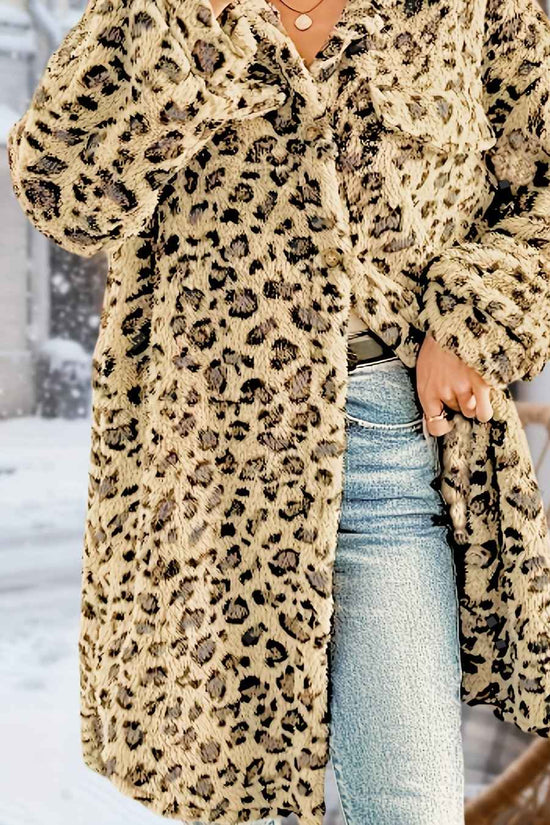 Plus Size - Plus Size - Plus Size - Plus Size - Plus Size - Women'S Plus Size Leopard Print Coat - Casual Long Sleeve Button-Up Jacket with Lapel Collar, Medium Stretch Fabric, Perfect For Fall/winter, Leopard Print Jacket, W