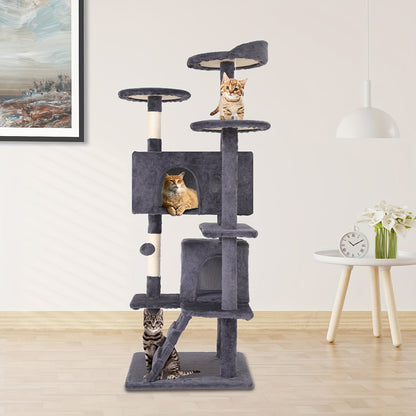 54/70" Multi-Level Cat Tree Tower with Scratching Posts & Cozy Condos, Space-Saving Indoor Cat Playhouse, Durable Plywood Construction, Fun Jumping Platforms, Multiple Colors Available for Cats SS69