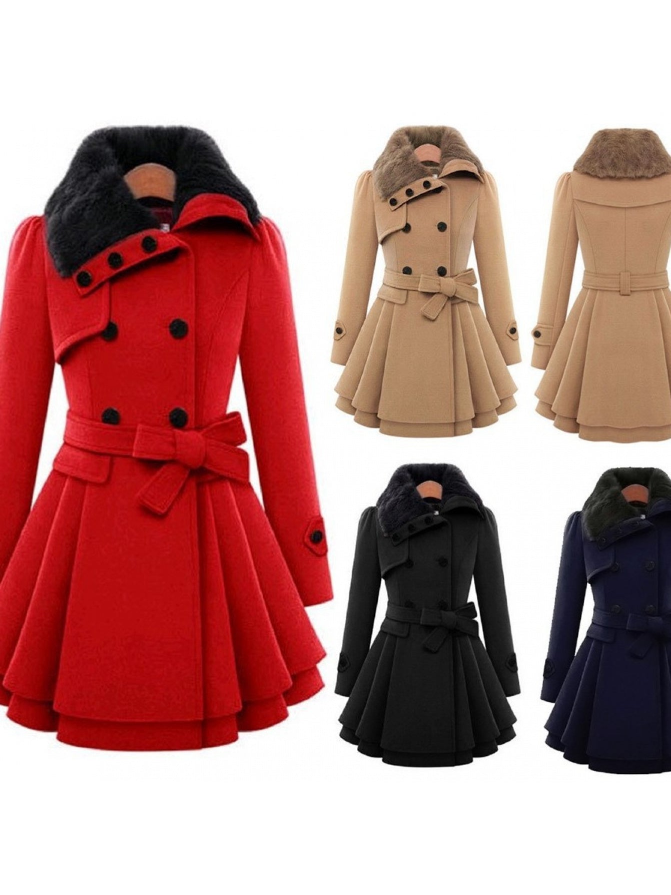 Plus Size Women's Fleece Winter Coat with Lapel Collar
