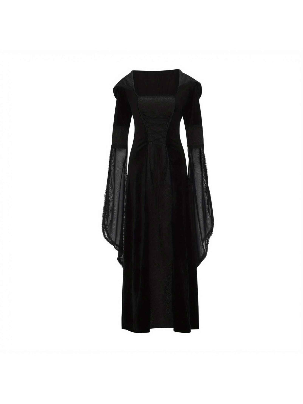 Women's Medieval Renaissance Wedding Dress & Costume - Off-Shoulder/Boat Neck Hooded Waist A-Line Dress with Slim-Fit Bodice & Flowing Train, Machine Washable Renaissance Faire Outfit for Renaissance-Themed Events, Weddings,