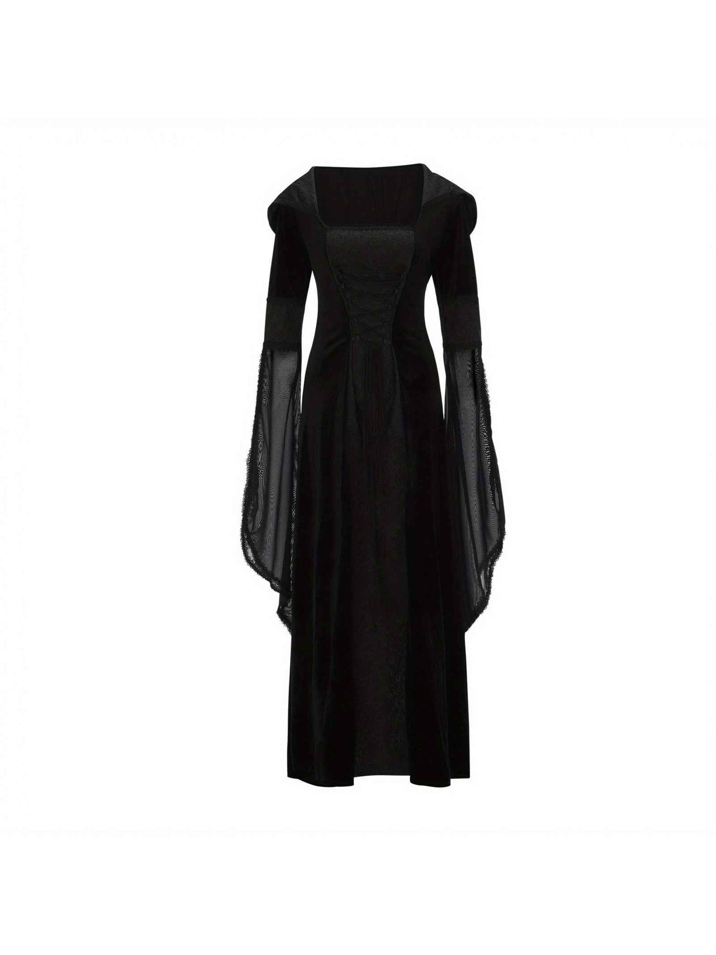 Women's Medieval Renaissance Wedding Dress & Costume - Off-Shoulder/Boat Neck Hooded Waist A-Line Dress with Slim-Fit Bodice & Flowing Train, Machine Washable Renaissance Faire Outfit for Renaissance-Themed Events, Weddings,