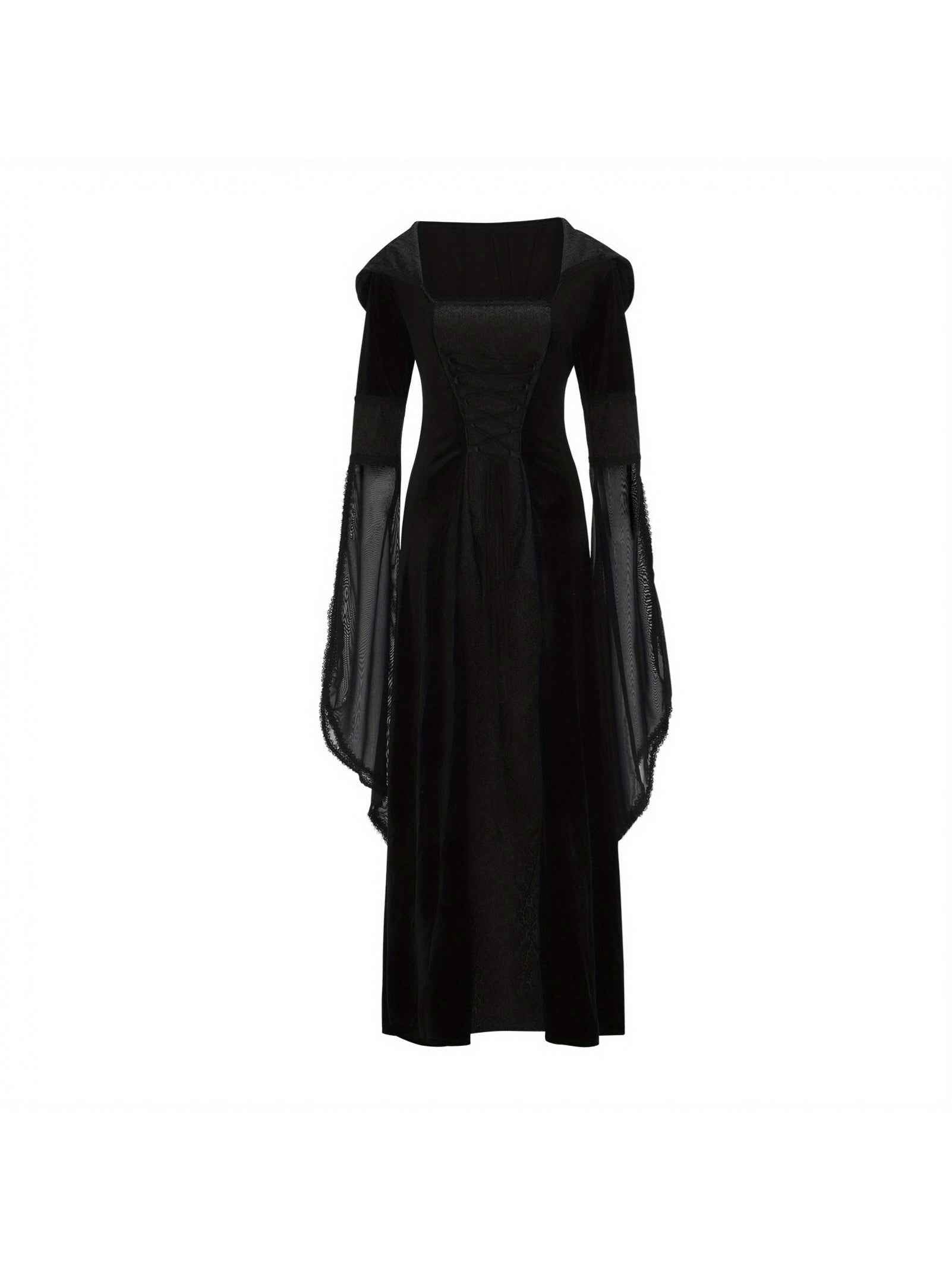 Women's Medieval Renaissance Wedding Dress & Costume - Off-Shoulder/Boat Neck Hooded Waist A-Line Dress with Slim-Fit Bodice & Flowing Train, Machine Washable Renaissance Faire Outfit for Renaissance-Themed Events, Weddings,