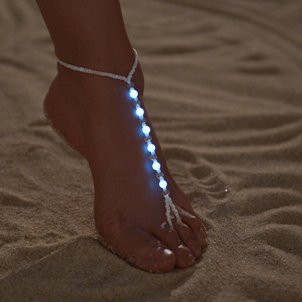 Boho Chic Adjustable Beaded Anklet with Glow-in-the-Dark Features - Summer Beach Vacation Foot Jewelry for Women, Resin Material, Perfect for Parties and Getaways, Vacation Accessory|Glowing Beads|Resin Construction, Beach Ac SS69
