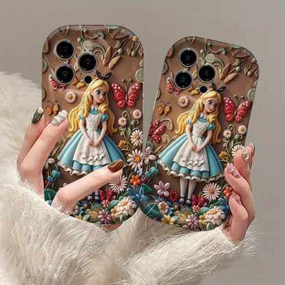 One Piece of a Disney Cartoon-Themed Case Featuring a Sculpted Figure from Alice in Wonderland, Ideal for Apple for iphone Models 16, 15, 14, 13, 12, 11 Pro Max, And XS. an Excellent Gift with a Cartoon Design, Flat 2D Style, SS69