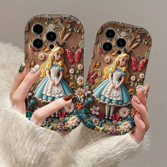 One Piece of a Disney Cartoon-Themed Case Featuring a Sculpted Figure from Alice in Wonderland, Ideal for Apple for iphone Models 16, 15, 14, 13, 12, 11 Pro Max, And XS. an Excellent Gift with a Cartoon Design, Flat 2D Style, SS69