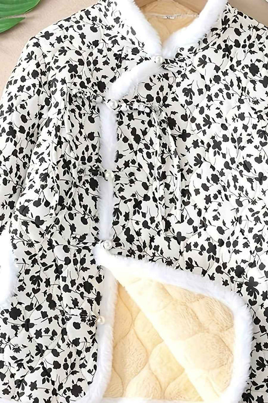 Plus Size, Women's Chinese Style Winter Coat with Cheona Collar (Standing Pronunciation) - Thick Padded Warm Jacket, Retro Button Front, Zipper Back Closure, Machine Washable Outerwear