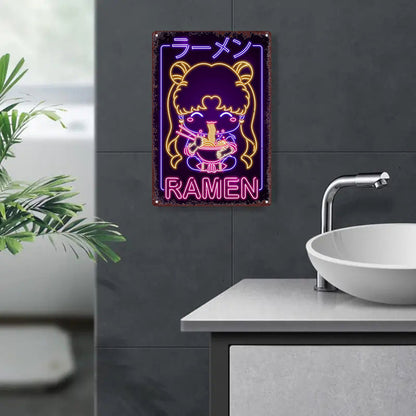 1pc Retro Japanese Ramen Girl Neon Sign - Contemporary Metal Wall Art, Multipurpose Decor for Bar, Cafe, Beach House & Backyard, No Electricity Needed, Easy Mounting, Anime Room Decor SS69