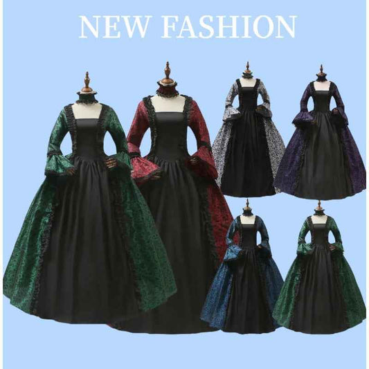 [Vintage Medieval Dress] Vintage Medieval Dress for Women - Victorian Gown with Intricate Lace Detailing, Long Sleeves & Ruffled Neckline, Perfect for Themed Parties, Stage Performances & Cosplay Events