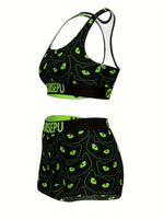 [Comfort Fit Yoga Running Shorts Set] Women's Trendy Cartoon Cat Print High-Stretch Breathable Sports Bra & Shorts Set - Comfort Fit, Shockproof for Yoga, Running & Swimming, Fitness Essentials SS69