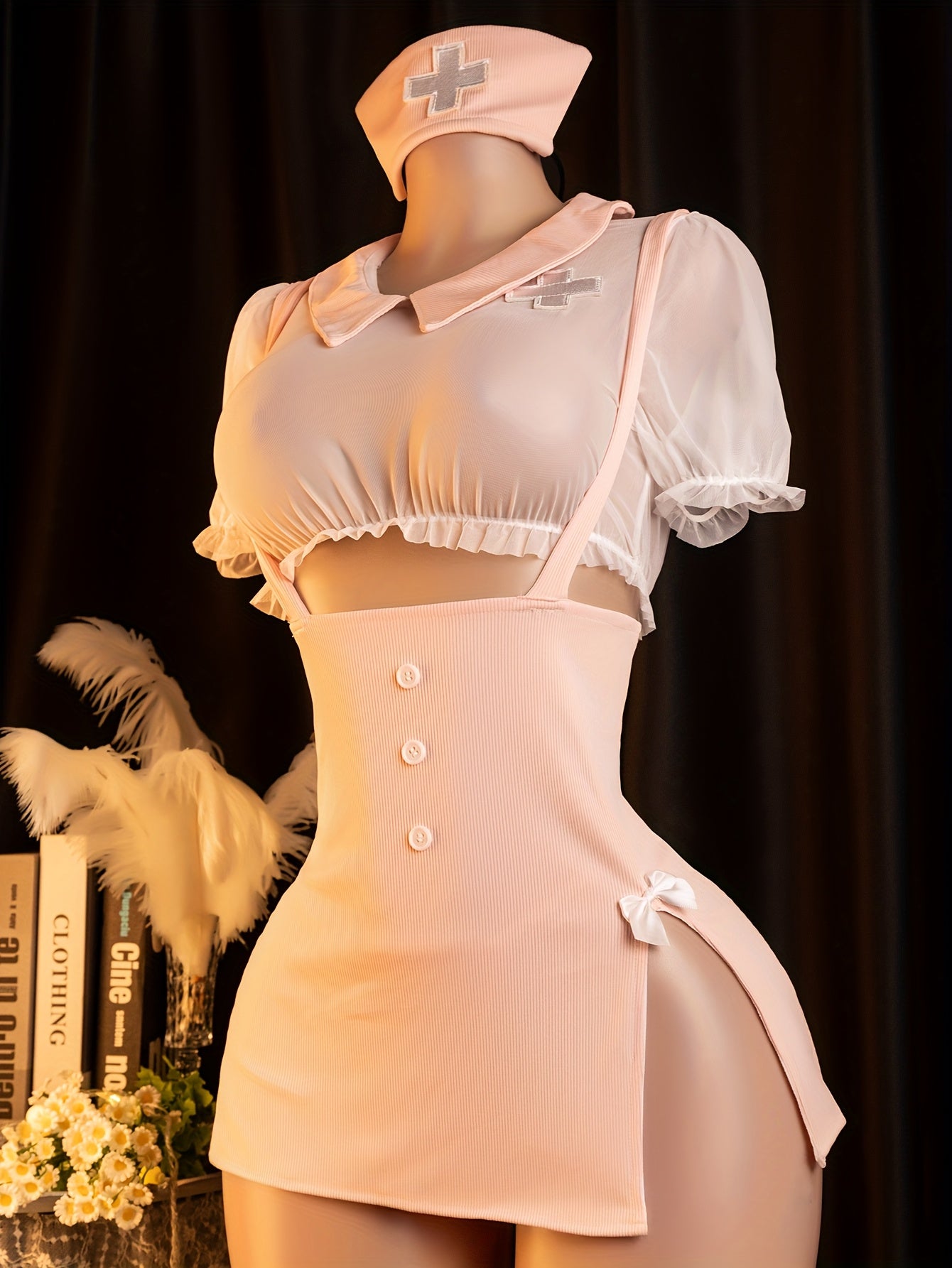 Sexy Nurse Costume, Role Play, Sexy Lingerie Set: Top + Strappy Skirt + + Hairband SS69