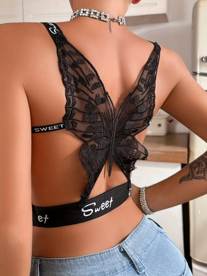 [Sexy Butterfly Tank Top] 1pc Women's Sexy Backless Butterfly Cut-Out Tank Top | Open Back Design, No Padding, Wireless Support, Breathable Lace & Mesh, Adjustable Straps for Casual & Formal Wear, Evening Wear, Elegant Design SS69