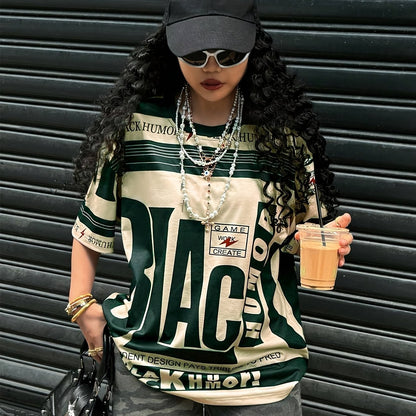 Youth Casual Crew Neck T-Shirt, Polyester 95% Elastane 5% Knit Fabric, All Over Print Short Sleeve Loose Fit Top for All Seasons - SS69