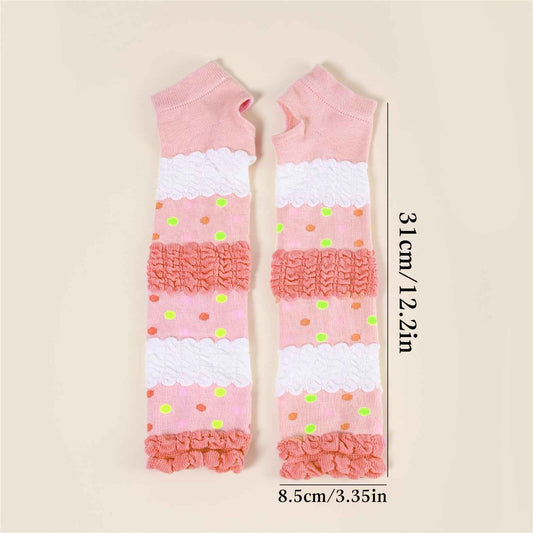 1 Pair Women'S Y2K Kawaii Harajuku Striped Fingerless Gloves - Soft Stretchy Winter Arm Warmers with Decorative Ribbons, & Mosquito Proof, Machine Washable Casual Outfit Accessories, Winter Gloves, Cold Weather Gear, Playful