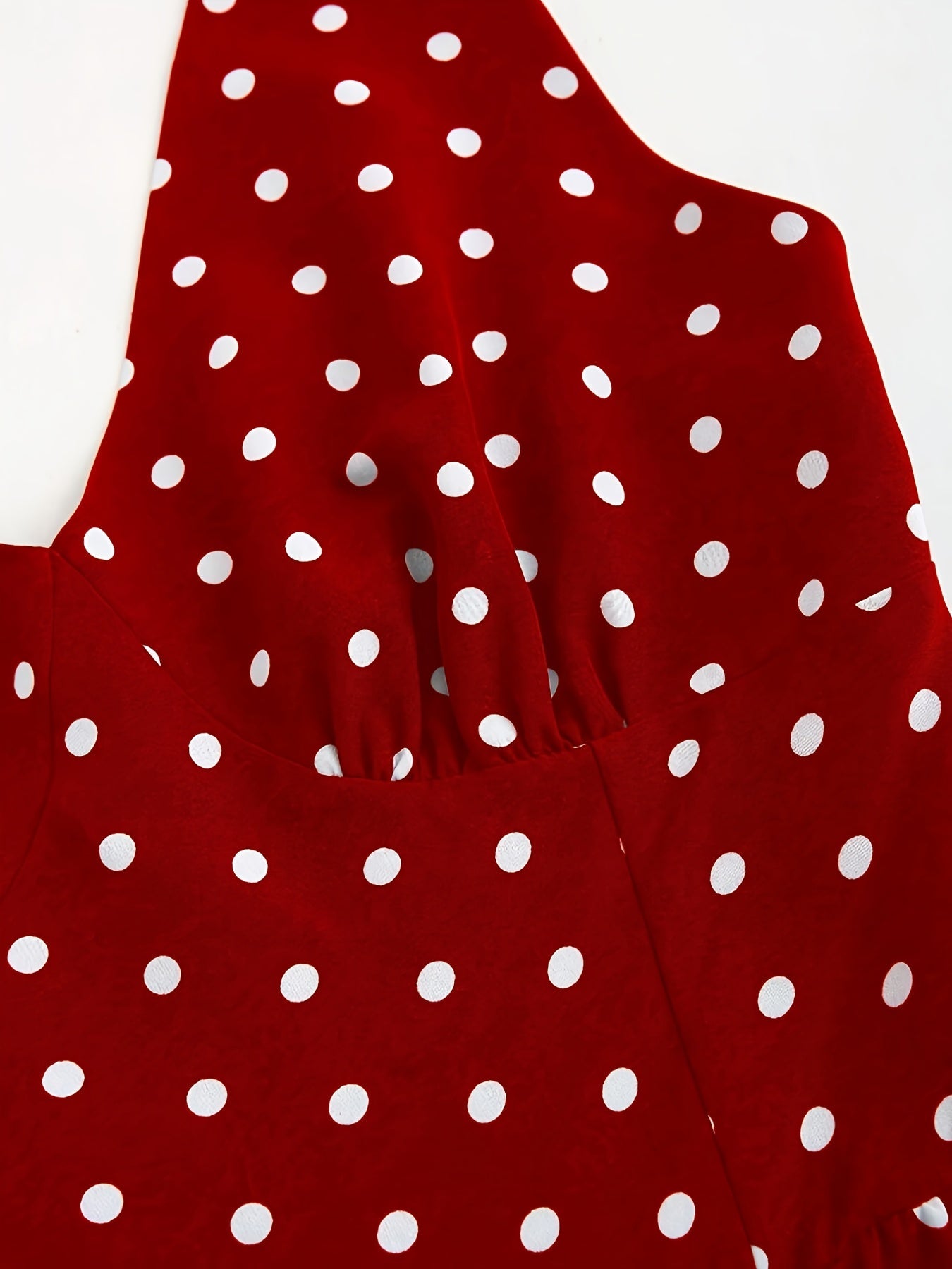 Elegant Style | Elegant Red Polka Dot Halter Dress with Tie-Back Detail - Backless A-Line Swing Dress for Women, Machine Washable Polyester, All-Season Glamour, Cocktail Attire | Aline Silhouette | Smooth Texture SS69