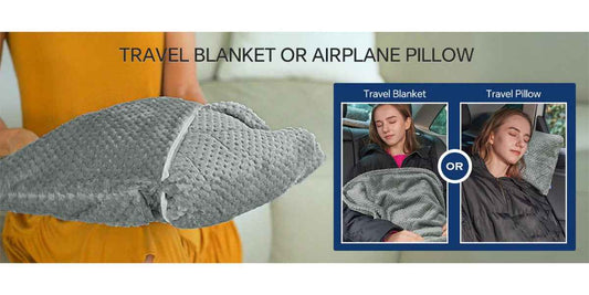 2-in-1 Ultra-Soft Flannel Travel Blanket with Pillow Travel Blanket Airplane Compact with Bag, Portable And Packable 2in 1 Jacquard Travel Pillow And Blanket Set, for Office, Sofa, Airplane & Car with Luggage Cover & Backpack
