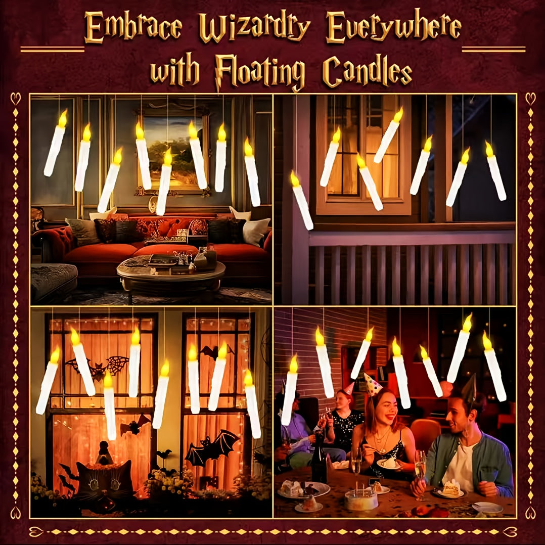 [Magic Wand Floating Candles] 12 Floating Candle Lights | Non Battery Magic Wand LED Remote Control Electronic Candles for Halloween, Christmas, Party, Wedding, Home, Desktop Decoration SS69