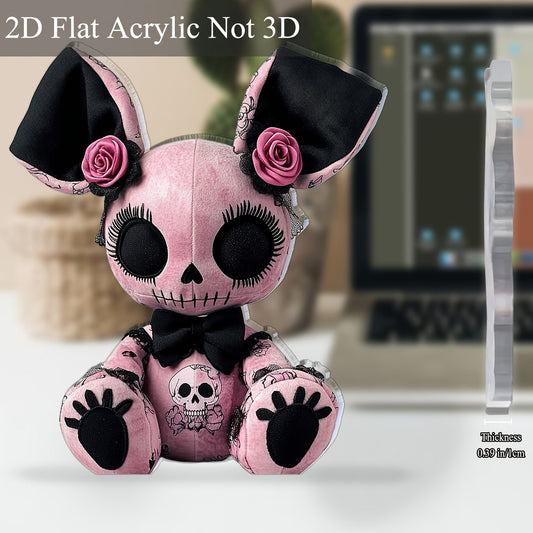 2D Flat, 1pc Gothic Mouse Plush Toy Acrylic Desktop Decor - 2D Print Skull & Rose Design, Black and Pink Style for Halloween Christmas Bar Cafe, 5.9"x 5.11", Friend's gift Idea, Bohemian Aesthetic Craftsmanship, 2D Flat, Chri SS69