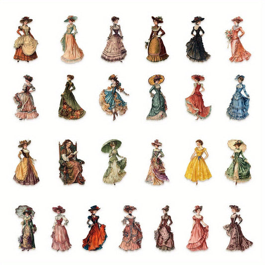 50pcs YWWBLD Vintage European & American Character Stickers - Transparent, Matte Finish, Polyethylene Terephthalate, Self-Adhesive for Scrapbooking, Luggage & Room Decorations SS69