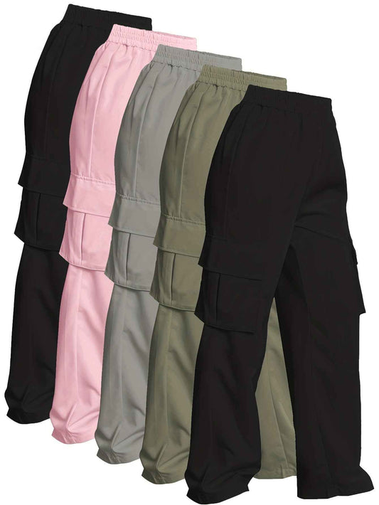 5-Pack Women'S Cargo Pants with Multiple Pockets - Elastic Waist Casual Outdoor Pants, Solid Color All-Season Trousers for Hiking, Travel & Daily Wear (Black, Pink, Grey, Olive Green), Cargo Pants Women, Hiking Pants Women, W