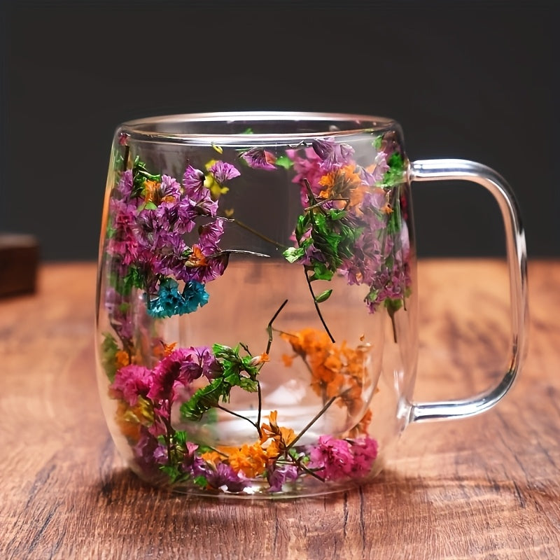 1pc Innovative Double Glass with Real Dry Flowers-High Borosilicate Glass, Suitable for Coffee and Tea-Ideal for Home, Office or Bar Use. SS69 12.69 Crystal Dry Flower / 13.19oz/390ml