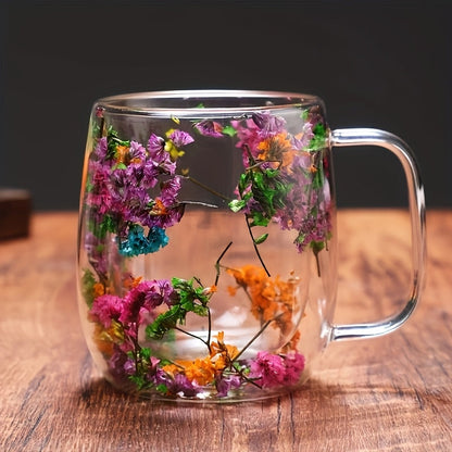 1pc Innovative Double Glass with Real Dry Flowers-High Borosilicate Glass, Suitable for Coffee and Tea-Ideal for Home, Office or Bar Use. SS69 12.69 Crystal Dry Flower / 13.19oz/390ml