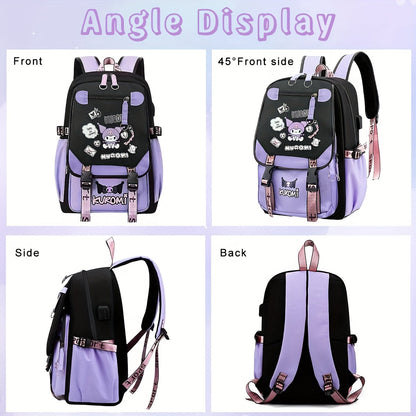 [Sanrio Licensed]Cute for kuromi School Bag for kuromi Backpack Suitable For Boys And Girls, Equipped With A USB Port, Comes Ultra-lightweight Outdoor Camping And Hiking Gear, Essential For Travel, Gift For Back To School Bac SS69