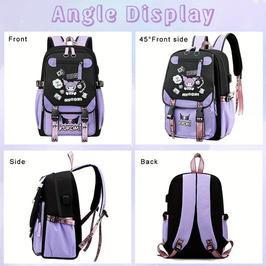 [Sanrio Licensed]Cute for kuromi School Bag for kuromi Backpack Suitable For Boys And Girls, Equipped With A USB Port, Comes Ultra-lightweight Outdoor Camping And Hiking Gear, Essential For Travel, Gift For Back To School Bac SS69