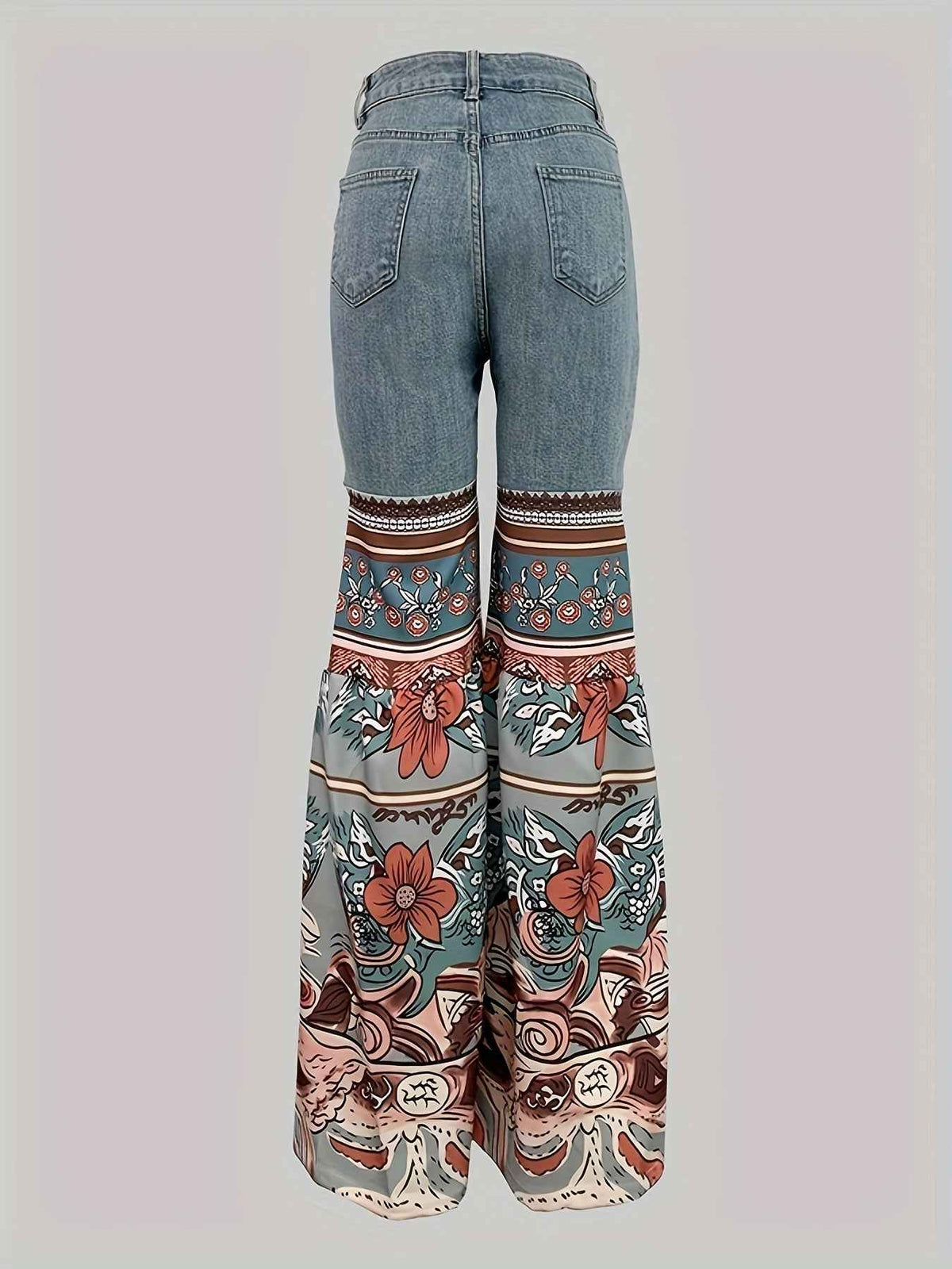 Women'S New Retro Printed High Waisted Pocket Jeans, Loose Casual Flared Pants
