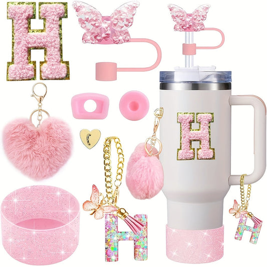 8pcs Cup Accessories for Cup 30oz 40oz Includes Butterfly Straw Cover Cap Silicone Boot Alphabet Handle Charm Initials Sticker 2pcs Spill Proof Stopper Heart Hook Love Plush Ball, Best for Christmas, Perfect for Thanksgiving SS69 15.69 H